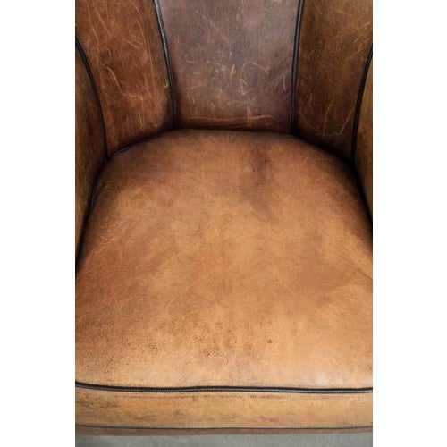 Vintage English-Style Club Chair in Sheepskin Leather For Sale - Image 6 of 14