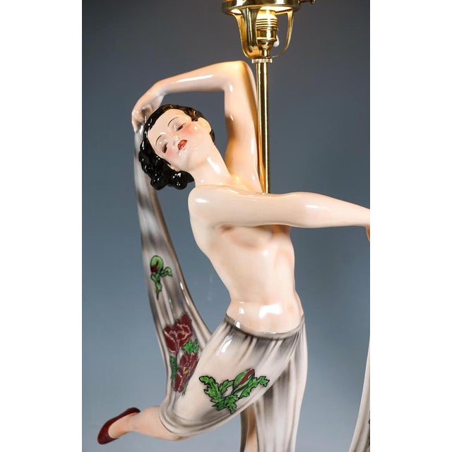 Black Art Deco Nude Dancer Posing with Lamp from Goldscheider, Vienna, Austria, 1942 For Sale - Image 8 of 14