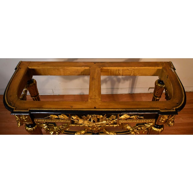 1880s Antique French Louis XVI Gold Gilt and Ebonized Carved Wood & Marble Top Console Table For Sale - Image 18 of 18