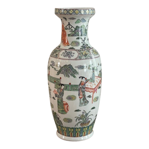 Large 25″ Chinese Famille Verte Porcelain Floor Vase – Figural Scene