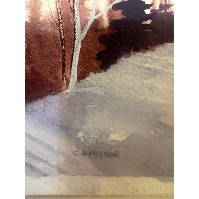 Late 20th Century First Snow Watercolor Painting by C. Evridge For Sale - Image 4 of 7
