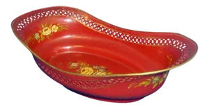 19th Century English Regency Red Paint Decorated Pontypool Tole Basket