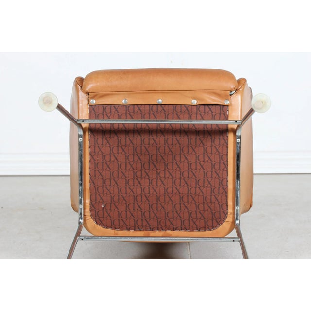 Scandinavian Modern Mirja Easy Chair with Cognac Leather Cushions by Bruno Mathsson for Dux, 1970s For Sale - Image 12 of 13
