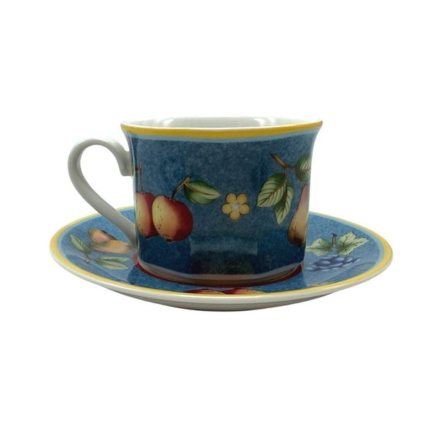 Blue Late 20th Century Villeroy & Boch Citta Campagna Biella Blue Fruit Pattern Tea Cup/Saucer Set of 4 For Sale - Image 8 of 10