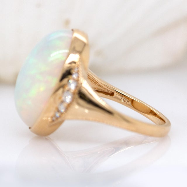 Metal Statement 7.3cts Ethiopian Opal Ring W Natural Diamond Accents in 14k Solid Gold For Sale - Image 7 of 7