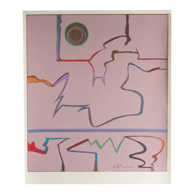 1980s Signed Abstract Mixed Media Painting by Harry Hilson For Sale