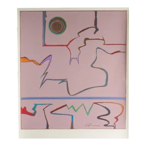 1980s Signed Abstract Mixed Media Painting by Harry Hilson