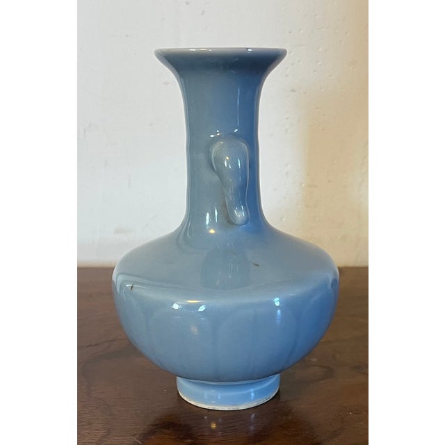 Antique 19th Century Chinese Clair-De-Lune Monochrome Glaze Small Porcelain Vase in the Kangxi Style For Sale - Image 4 of 12