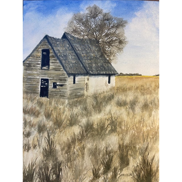 "The Tree Protects the Homestead and Empty Land" is an original traditional watercolor painting by Judy M. Strickland,...
