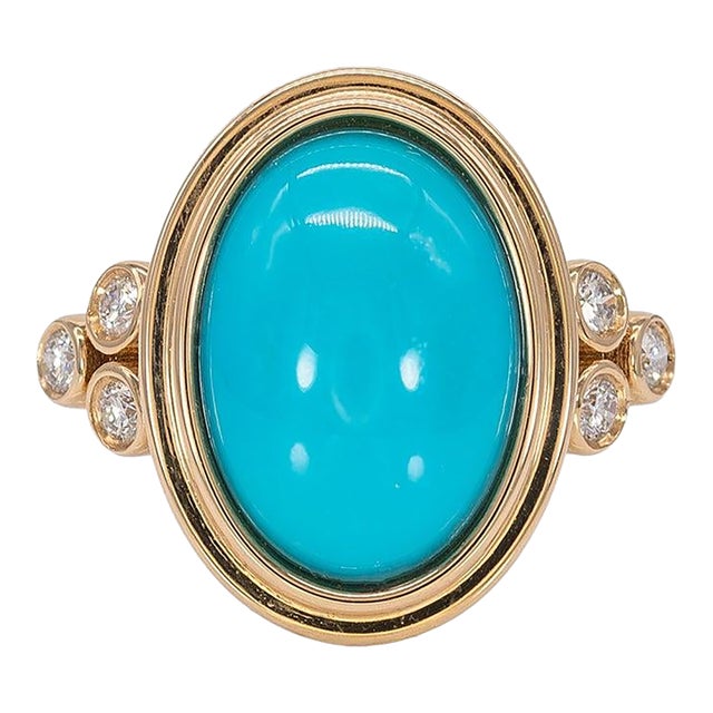 Sierra | 4.54ct Turquoise Ring With Earth-Mined Diamond Accents in Solid 14k, Size 6.75 For Sale