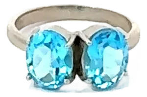 Contemporary 'style' after MCM 5.57 Carats Blue Topaz Twin Ring in Sterling Silver - Size 6.5