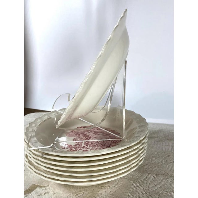 Mid-Century Modern 1970s Taylor, Smith Pink Castle Rim Soup Bowl - Set of 4, Dark Pink English Scenes, Garland Shape For Sale - Image 3 of 8