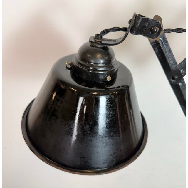 Industrial Black Enamel Scissor Wall Lamp, 1950s For Sale - Image 9 of 18