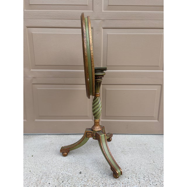1920s Regency Green and Gold Painted Flip-Top Side Table With Lyre Motif For Sale - Image 10 of 11