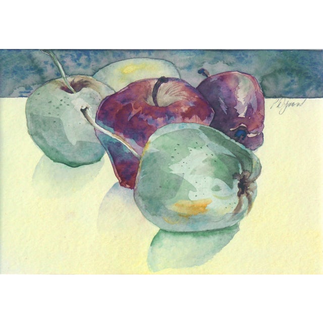 Charming watercolor of red and green apples with an interesting composition by P. Dymond (American, 20th Century), circa...