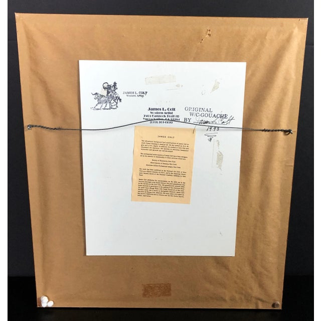 1990s James Lee Colt Western Image W/C Gouache Mounted Cowboy And Indian For Sale - Image 11 of 11