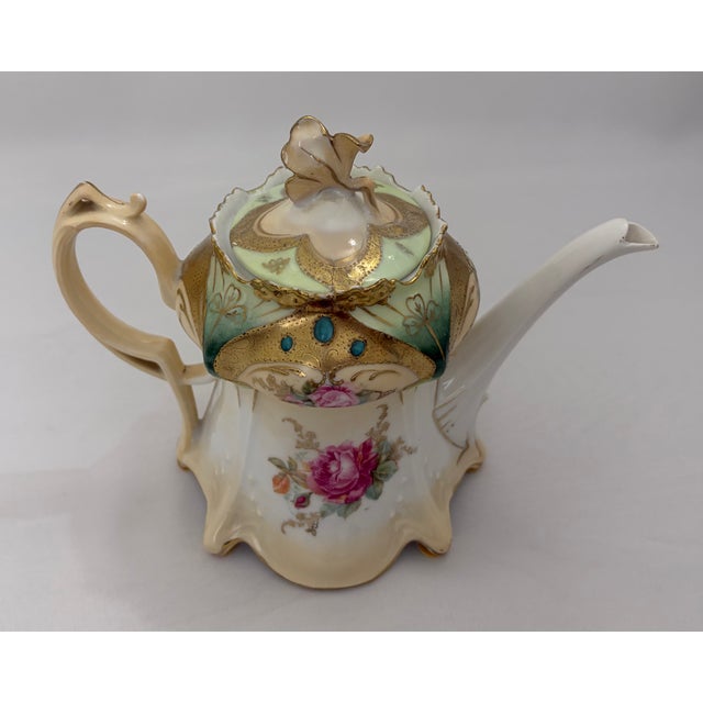Antique r.s. Prussia Porcelain Tea Set – Roses, Turquoise Jewels & Heavy Gilt For Sale - Image 14 of 17
