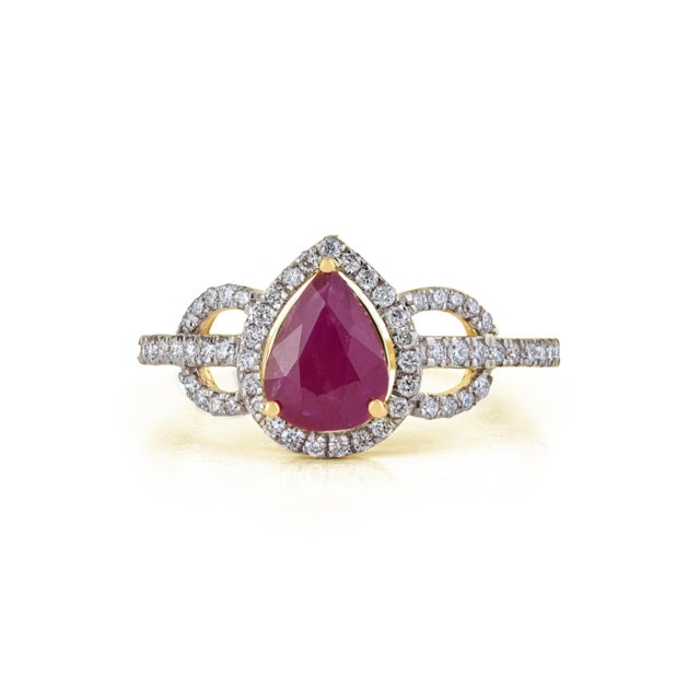 Art Deco Luxury Mozambique Ruby & Diamond Statement Ring in 14k Yellow Gold Size 9 For Sale - Image 3 of 14