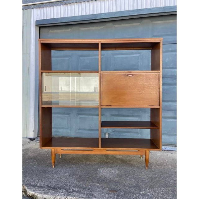 Mid-Century Modern Mid 20th Century Two-Sided Bookcase Étagère and Room Divider With Glass Display Shelf For Sale - Image 3 of 12