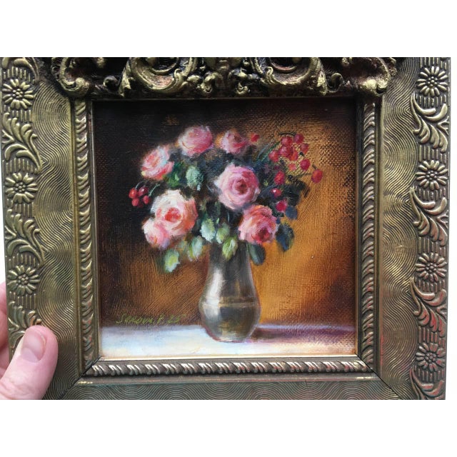 Framed Original Pink Roses Floral Painting Wall Decor by Valeriya Serova For Sale - Image 9 of 12