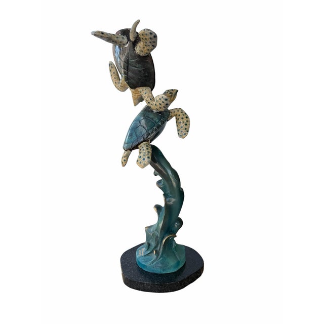 Contemporary G. Mancini Signed & Numbered Bronze "Friendship" Sea Turtle Wave Sculpture For Sale - Image 3 of 9