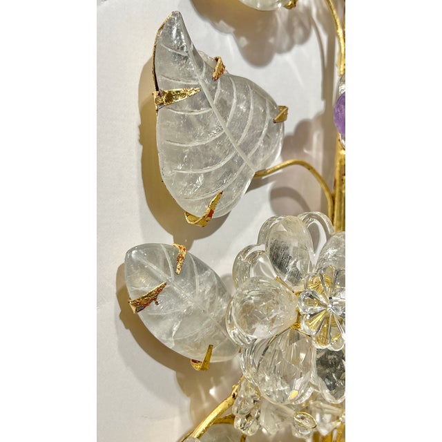 Gold New French Maison Bagues Style Rock Crystal Gilt Metal 2-Light Sconces - a Pair For Sale - Image 8 of 11