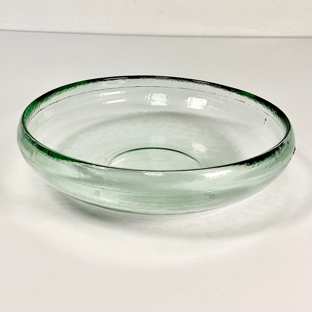 Mexican 1980s Vintage Boho Chic Mexican Handblown Green Glass Serving Bowl For Sale - Image 3 of 7