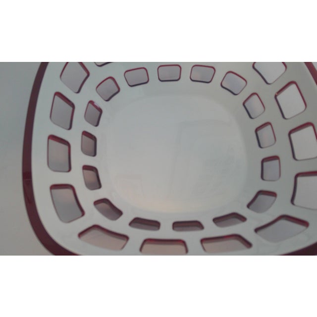 Plastic Vintage Guzzini Italian Two Layer Lucite MCM Red and White Bread/Fruit Basket For Sale - Image 7 of 11