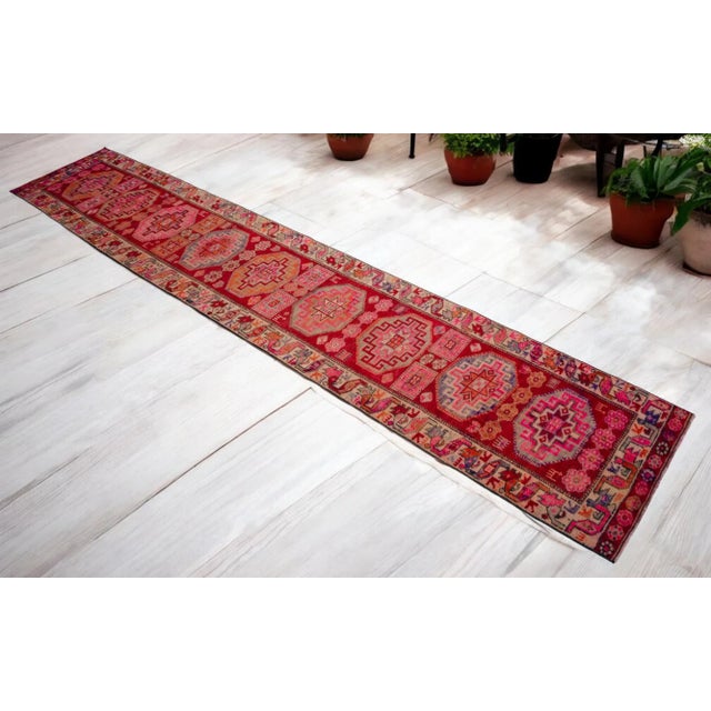 1960s Vintage Hand-Knotted Colorful Runner Rug 2x13 Ft Approx For Sale - Image 4 of 16