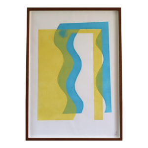 Contemporary 'Water' Original Modernist Geometric Abstract Monoprint by British Artist Olivia Bouzyk, Framed