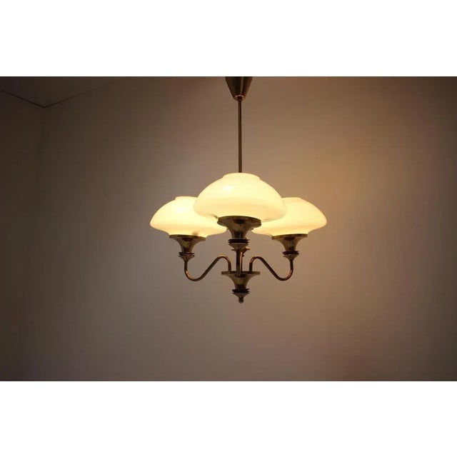 Mid-Century Brass Chandelier from Jablonec Glassworks, Czechoslovakia, 1970s For Sale - Image 11 of 14