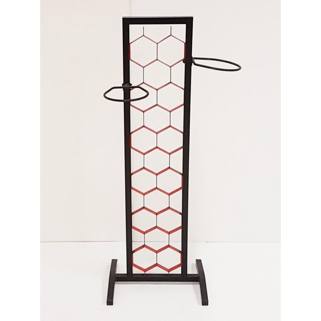 Vintage Black and Red Metal Plant Stand, 1960s For Sale - Image 3 of 7