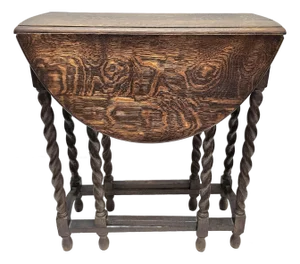Early 20th Century Tiger Oak Barley Twist Gateleg Dropleaf Oval Side Table