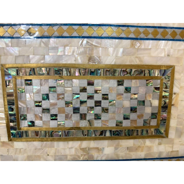 Handmade Shell Inlay End Table – Egyptian Wood & Copper For Sale - Image 9 of 12