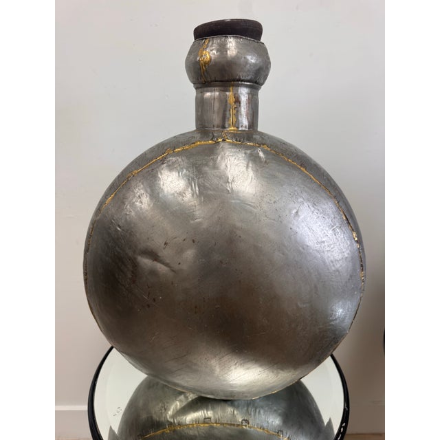 Pair of Large Vintage Indian Tin and Brass Water Vessels With Wooden Cork Stoppers For Sale In West Palm - Image 6 of 11