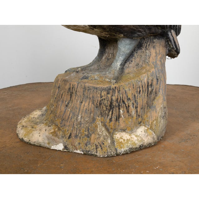 Midcentury Painted Concrete Pelican Sculpture on Base with Distressed Patina For Sale - Image 4 of 12