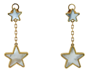 Silvery White Pearl Star Galaxy Celestial Constellation Zodiac 18k Gold Earrings, A Pair