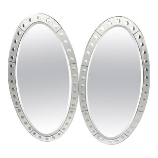 Pair Jonathan Adler Venetian Style Optic Convex Etched and Beveled Oval Mirrors* For Sale
