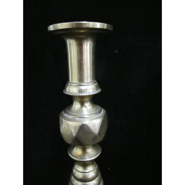 1900 - 1909 Antique English Brass Beehive & Diamond 14" Candle Holder Candlesticks For Sale - Image 5 of 10