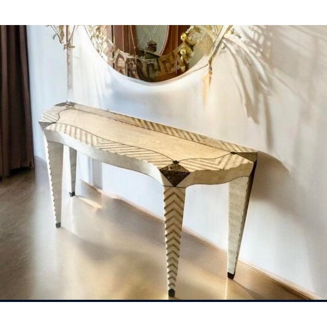 1970s Regency Tessellated Marble Console by Casa Bique Rare and glamorous 1970s Regency-style console table by renowned...