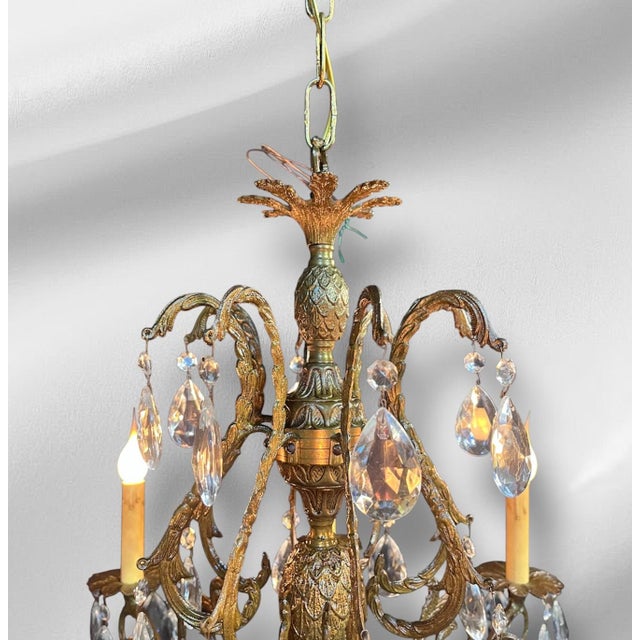 1940s Solid Brass Rococo Chandelier For Sale - Image 12 of 17
