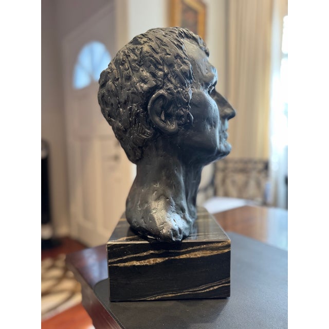 Mid-Century Modern Mid-20th Century Italian Plaster Bust of a Man on Marble Base For Sale - Image 3 of 12