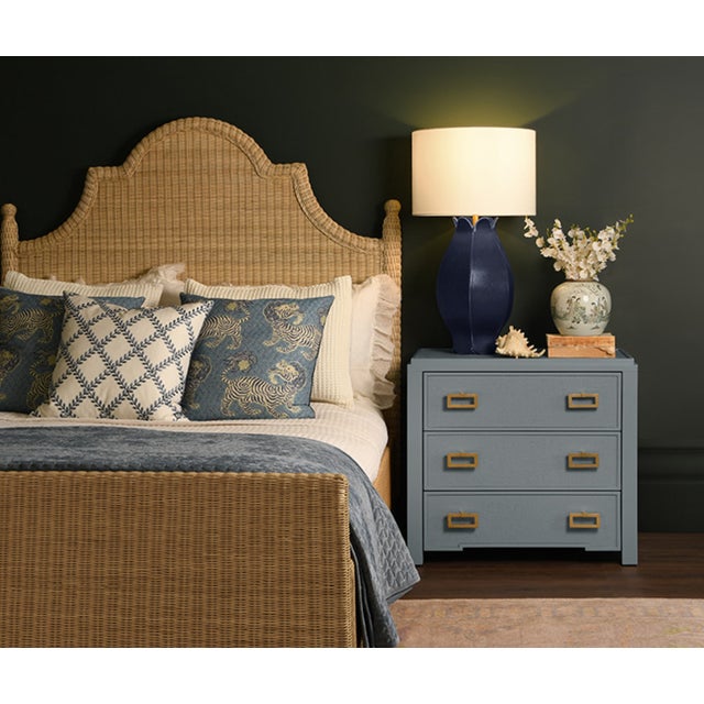 New special order item. Not vintage. The Chamberlain bed frame is crafted with a stylish rattan headboard, side rails, and...
