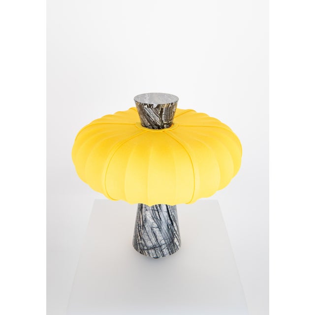 Contemporary Grenadilla Black Marble and Cadmium Yellow Cotton Table Lamp from ZAVADSKI For Sale - Image 3 of 5