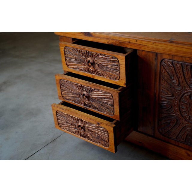 Hand-Carved Sideboard from Aquarius Enterprises, South Africa, 1970s For Sale - Image 11 of 18