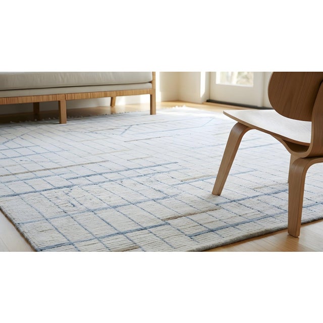 8x11 Ivory Hand-Knotted Wool Staircase Motif Geometric Modern Carpet Rug For Sale - Image 12 of 14
