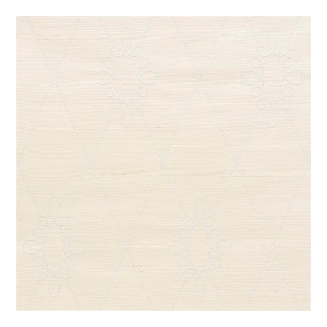 Sample - Schumacher Sylvie Embroidered Sisal Wallpaper in Ivory For Sale