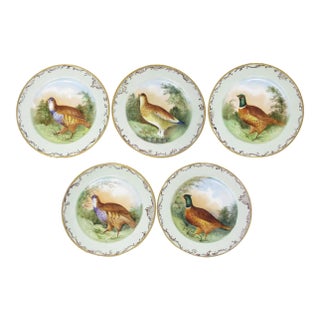 Antique Jean Pouyat Jpl Limoges France Hand-Painted Plates With Game Birds - Set of 5 For Sale