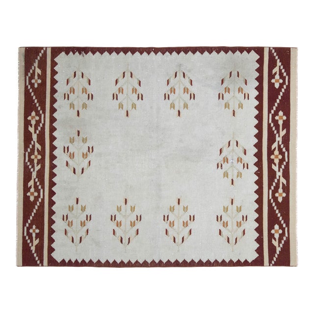 1970s Vintage Turkish Handmade Wool & Cotton Beige Area Rug For Sale