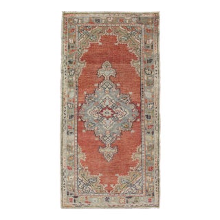 Faded Red and Taupe Vintage Turkish Oushak Rug With Layered Medallion Design For Sale